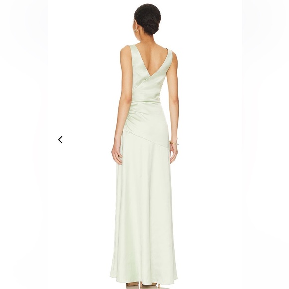 NWT Lovers and Friends Dawn Gown Sage Green draped satin maxi dress Revolve S - Picture 3 of 14